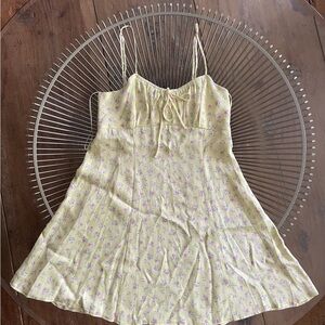 Zara Pale Yellow Floral Smocked Slip Dress with Pink Buds